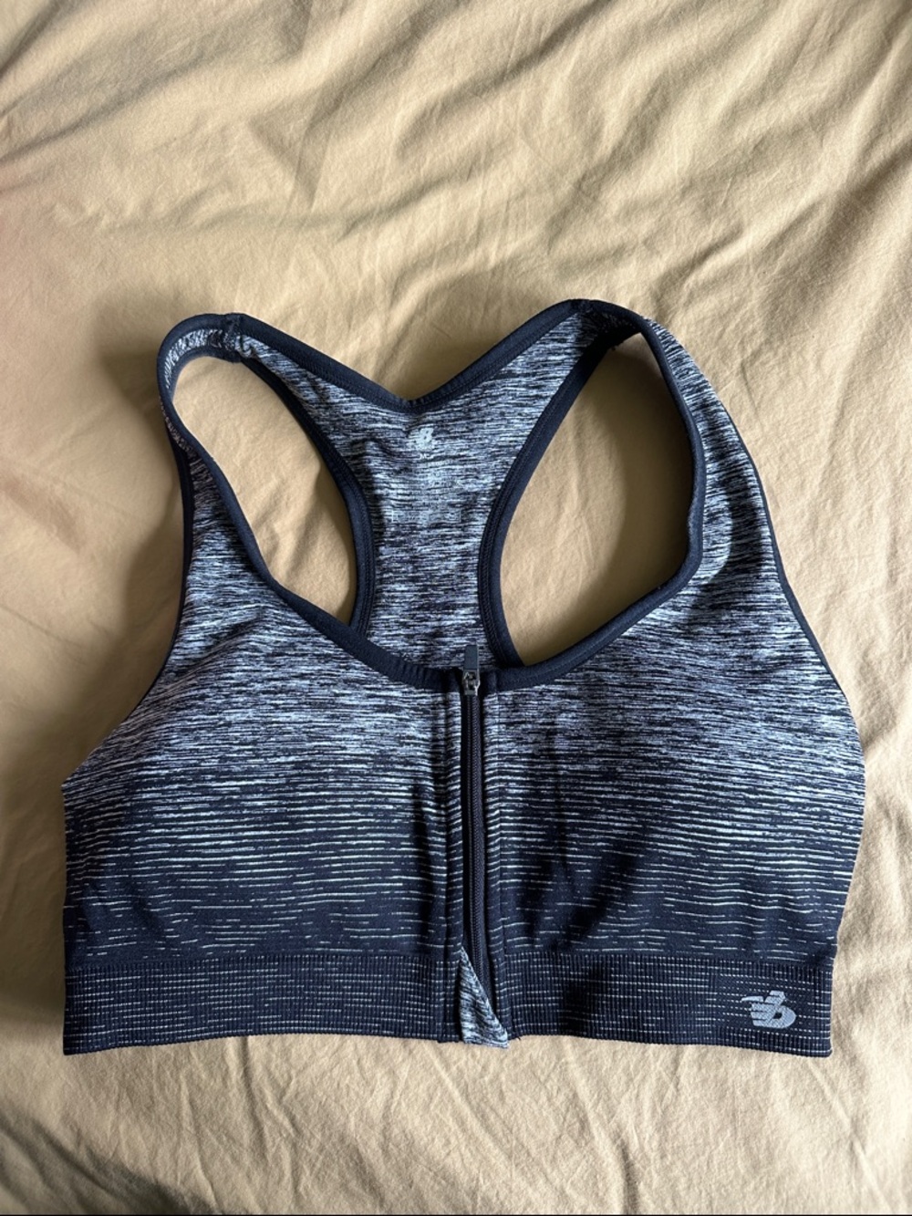 New Balance Black and Gray Front-Zip Racerback Sports Bra
